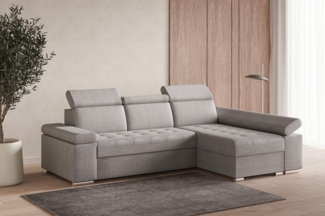 MOEBLO Ecksofa LUKA, modernes Schlafsofa, bequemes Sofa mit Liegefunktion, verstellbare Kopfstützen Sofa, Sofa mit Bettkasten, Ecksofa mit eleganten Metallfüßen, gemütliches Sofa für Wohnzimmer, Schlafsofa mit Stauraum, hochwertiges Ecksofa Stoff, mode...