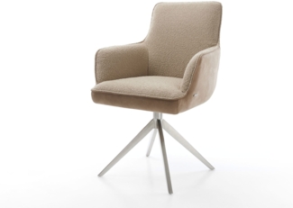 Drehstuhl Heira-Flex mit Armlehnen Materialmix Schlamm Kreuzgestell breit Edelstahl 360° drehbar Taschenfederkern