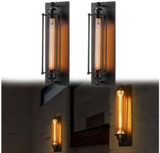Jibenhome Wandleuchte Industrielle Wandbeleuchtung E27 Metall Retro Vintage Wandlampe, Warmweiß Leuchtmittel, 2 Stück, Innen Drahtkäfig für Hotel, Badezimmer, Flur