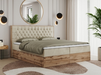 Boxspringbett, Schlafzimmerbett, Bettkasten - AMORE - 140 x 200 cm - Beige Velvet - H3