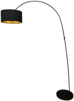 Bogenlampe Metall Stoffschirm Schwarz Gold