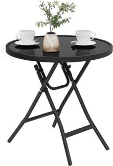 EUGAD Klapptisch (1-St), Beistelltisch klappbar, aus Glas&Metall, rechteckig