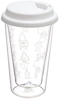 Doppelglas-Becher, 300 ml, 'Weihnachten', mit weißem Deckel