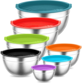 Onader Rührschüssel Set Edelstahl Salatschüsseln luftdichtem Deckel 7er 6,5L