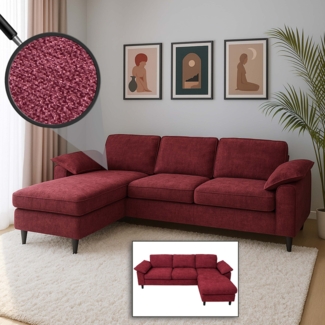 Sofa-Garnitur HWC-O71, Couch Ecksofa L-Form, Liegefläche links/rechts, Stoff (320 g/m²) Holz 84 x 229 x 140 cm ~ bordeaux