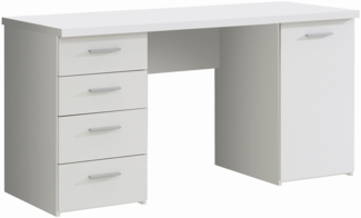 Schreibtisch >NET106< mit 4 Schubladen und Tür, in weiß - 145x76,3x60cm (BxHxT)