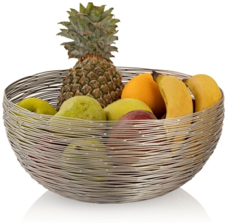 Amagohome Brotkorb Obstkorb ø 30 cm H 13 cm Brotkorb Obstschale Metall rund silber o. gol, Metall Drahtoptik
