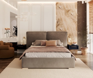 FDM Polsterbett Stauraumbett Bettgestell 140x200, 160x200, 180x200cm - MADE IN EU (mit hochwertigem Velours Bezug Samt, Bettrahmen, Bett, mit großen gepolsterten Kopfteil, mit Bettkasten für Stauraum), Metallrahmen mit Lattenrost, hydraulische Klappfun...