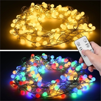 XERSEK LED-Lichterkette Kugel 150LED 20m Dimmbar Partylichterkette mit Stecker Timer & Memory, 150-flammig, Bunt + Warmweiß für Weihnachten, Hochzeit, Party
