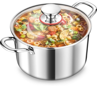 TEAMFAR Kochtopf 24cm 5,7L Edelstahl Glasdeckel alle Herdarten Induktion