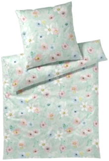 Elegante Bettwäsche Elegante Mako Satin Bettwäsche Pastel 24519-4 Blumen Grün 135x200, Comfort Satin, 2 teilig, Klimaneutral hergestellt in Deutschland