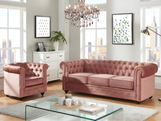 Vente-unique - Couchgarnitur 3+1 - Samt - Rosa - CHESTERFIELD