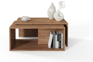 Platan Room Couchtisch Wohnzimmertisch 90x48x40 cm (2er Set), Kaffeetisch modern, Sofatisch mit Stauraum, Satztisch