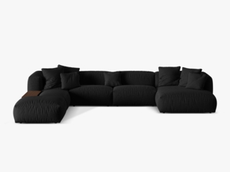 Micadoni Panorama-Ecksofa Martina 5-Sitzer Strukturierter Stoff Schwarz Links