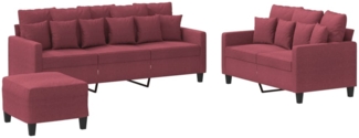 vidaXL 3-tlg. Sofagarnitur mit Kissen Weinrot Stoff 3201678