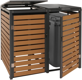 2er Mülltonnenverkleidung HWC-K14, Mülltonnenbox Mülltonnenabdeckung, 119x134x84cm WPC Metall 78kg ~ Teak-Optik