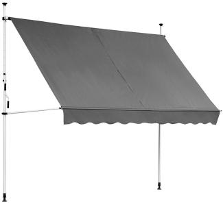 Klemmmarkise Balkon Markise - Sonnenschutz Terasse Fenstermarkise mit Sonnensegel, Windschutz und Rollo - Grau mit LED - Größe: 300 x 120 cm