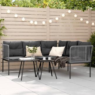 vidaXL Gartensofa in L-Form mit Kissen Schwarz Stahl und Textilene 4008111