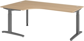 bümö Eckschreibtisch höhenverstellbar 200x120 cm in Eiche, Metallgestell in graphit - Schreibtisch groß, Bürotisch höhenverstellbarer, Büroschreibtisch & Computertisch PC Tisch Büro, X82-E-GG