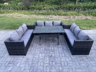 Fimous 9 Sitzer Outdoor Polyrattan Gartenmöbel Sofa Set Terrassen Rechteckiger Esstisch Three Sitzer Sofa Dunkelgrau gemischt
