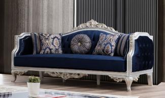 Casa Padrino Luxus Barock Sofa Blau / Silber / Gold 228x90 x H. 110 cm