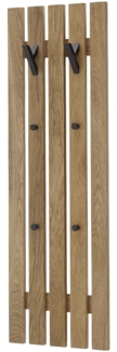 Robas Lund, Wandgarderobe/-paneel BANTRY, Eiche massiv, Natur geölt, 2 große Haken, 4 Haken, B/H/T: 38/120/14 cm
