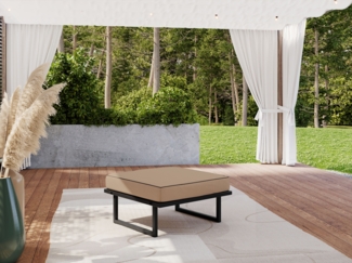 Gartenhocker auf schwarzen Metallbeinen, Sitzhocker für die Terrasse - ELBA P1 - beige