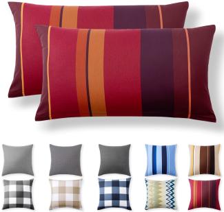Alreya 2er-Set Renforcé Kissenbezug 40x80 cm - 100% Baumwolle mit YKK Reißverschluss, Superweicher Kopfkissenbezug 40x80, Kissenhülle, Karminrot Wellen, nur Kissenbezug