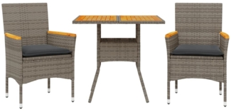 vidaXL 3-tlg. Garten-Essgruppe mit Kissen Grau Poly Rattan Akazie 3278699