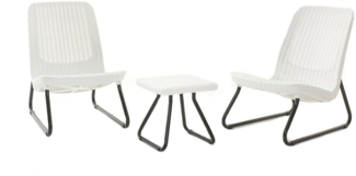 Dmora Loungeset für draußen Canmore, Outdoor-Lounge mit Couchtisch, Terrassenset mit Kissen, Gartenkomposition mit Sofa und Sesseln, 78x54 h79 cm, Weiß