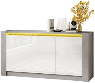 OKWISH Sideboard Hochglanz farblich passender Kabinett (Wohnzimmerschrank, Aufbewahrungsschrank, Buffetschrank, 1 St, drei Türen, griffloses Design), mit Dämpfungsscharnieren und verstellbaren Einlegeböden