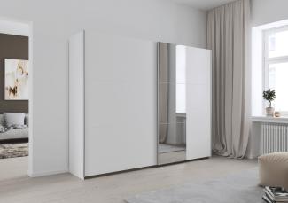 rauch Kleiderschrank, Schwebetürenschrank KRONACH, 2-türig, 1 Spiegeltüre teilaufgelegt, inkl. Türdämpfer und weiterem Zubehör, Alpinweiß, 261 x 210 x 59 cm