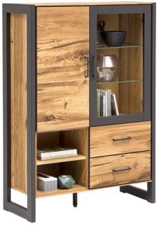 Vitrine Jolly / Janne, Glas, Holzwerkstoff, Metall, Holzfarben, 98 x 141 x 40 cm