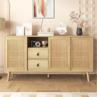 Furnishings Home Kombikommode Sideboard Schrank Schließfächer Modern Rattangeflecht, 155cm breite, 2 Schubladen + 3 Schiebetüren aus Rattan