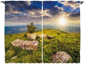 Abakuhaus Gardine Schlafzimmer Kräuselband Vorhang mit Schlaufen und Haken, Berg 3 Hinter Boulders