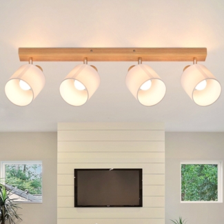 ZMH Deckenstrahler 4 Flammig Deckenlampe Wohnzimmer - Holz Deckenleuchte Modern Deckenspot E14 Schwenkbar 350° MAX. 25W küchenlampe Stoffschrim für Schlafzimmer Küche Flur (ohne Leuchtmittel)