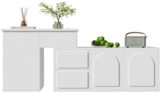 Refined Living Sideboard weißer Seitenschrank mit 2 Schubladen und LED, Couchtisch, Kommode (90 L x 50 B x 40 H / 60 L x 40.5 B x 54 H, Multifunktionaler Schreibtisch, höhenverstellbarem Tisch, Computertisch, Beistelltisch, 1 St, mit 16-farbig einstell...