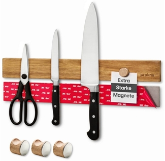 Praknu Wand-Magnet Messer-Leiste Messer-Magnetleiste (mit 3 kleinen Haken) (1tlg), Mit 3 magnetischen Haken und Kleber - Ohne Messer - Einfache Montage