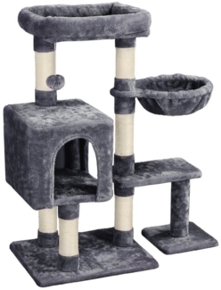 Yaheetech Kratzbaum 96,5 cm H, Katzenbaum mit großer Aussichtplattform und Fellbällchen