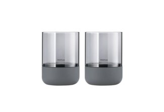 Blomus Calma Windlicht, 2er Set, Kerzenhalter, Dekolichhalter, Kerzen Halter, Beton / Glas, Steel Gray Smoke, H 9. 5 cm, 66255