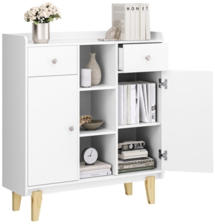 Homfa Sideboard Kommode Küchenschrank, mit 2 Schubladen, 3 offenen Ablagen, 2 Türen, weiß, 100 x 35 x 115 cm