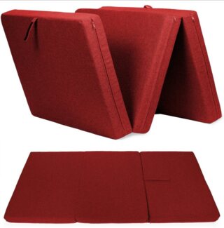 sunnypillow Premium Klappmatratze 80 x 195 x 15 cm Rot | 3-teilige Faltmatratze mit abnehmbarem Bezug | Schaumstoff extra dick 15cm | Matratze faltbar klappbar Gästematratze Reisematratze |