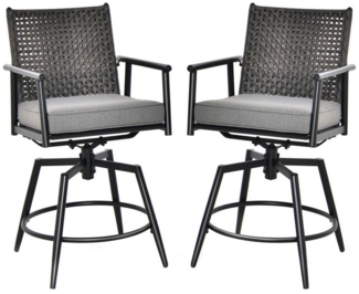 COSTWAY Gartenstuhl (2 St), Barhocker, 2-lagiger PE-Rattan,360° drehbar