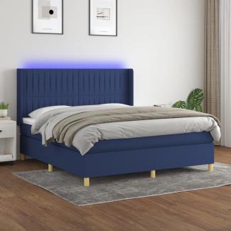 vidaXL Boxspringbett mit Matratze & LED Blau 160x200 cm Stoff 3139051