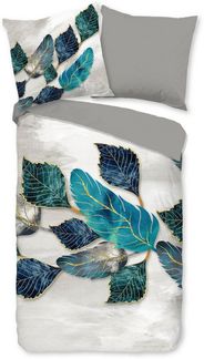 PURE luxury collection Wendebettwäsche Phuka, Microfaser, 2 teilig, Mikrofaser, Pflegeleicht, Reißverschluss, Wendeoptik, Blätter, gold