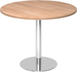 bümö Besprechungstisch, Esstisch klein, Tisch rund 100 cm - kleiner Esstisch Nussbaum, Rundtisch Esstisch 2 Personen mit Holz-Platte, Säule aus Metall verchromt, Konferenztisch, Bistrotisch, STF10-N-C