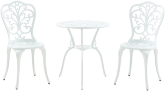 DELUKE® Bistroset 3-teilig VINTO - Wetterfest, Aluminiumguss | Balkonmöbel Set 2 Personen Bistrotisch mit 2 Stühlen Gartenmöbel Set 2 Personen Gartenset Sitzgarnitur, Weiß