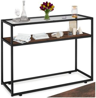 tectake Konsolentisch Beistelltisch Kilkenny 100x41x80,5cm (1-St, 1 tlg), Schlanker Konsolentisch mit Glasoberfläche im trendigen Industrie-Chic