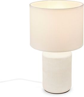 BRILONER - Tischlampe mit Stoffschirm, Kabelschalter, Keramikfuß, Lampe, Nachttischlampe, Tischleuchte, Dekolampe Flur, Bürolampe, Leselampe, Wohnzimmer, Schlafzimmer, 22x37,5 cm (DxH), Weiß