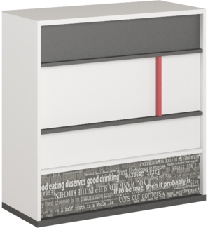 Kommode "Philosophy" Schubladenkommode 90cm weiß graphit rot mit Schrift Print